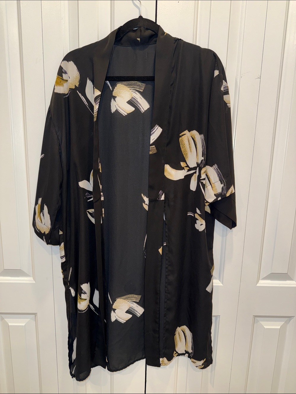 a new day Black Floral Swim Coverup with Cream and Gold Accents‎